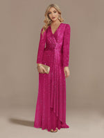 Sansa Luxury Long Sleeve V-Neck Evening Dress