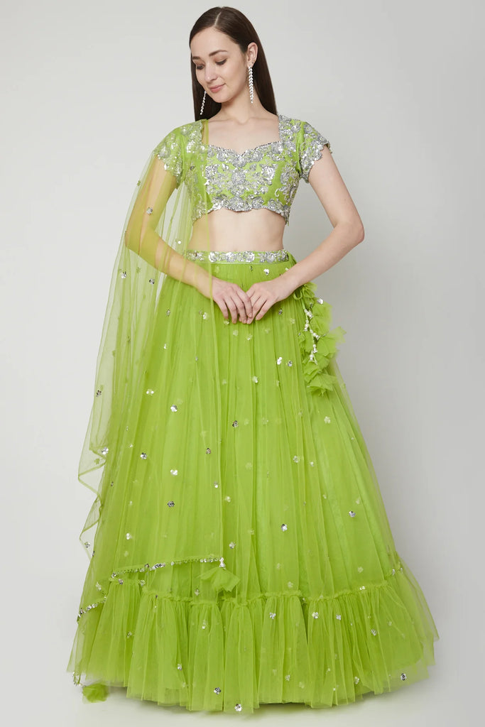 Olive Green Flare Lehenga Set