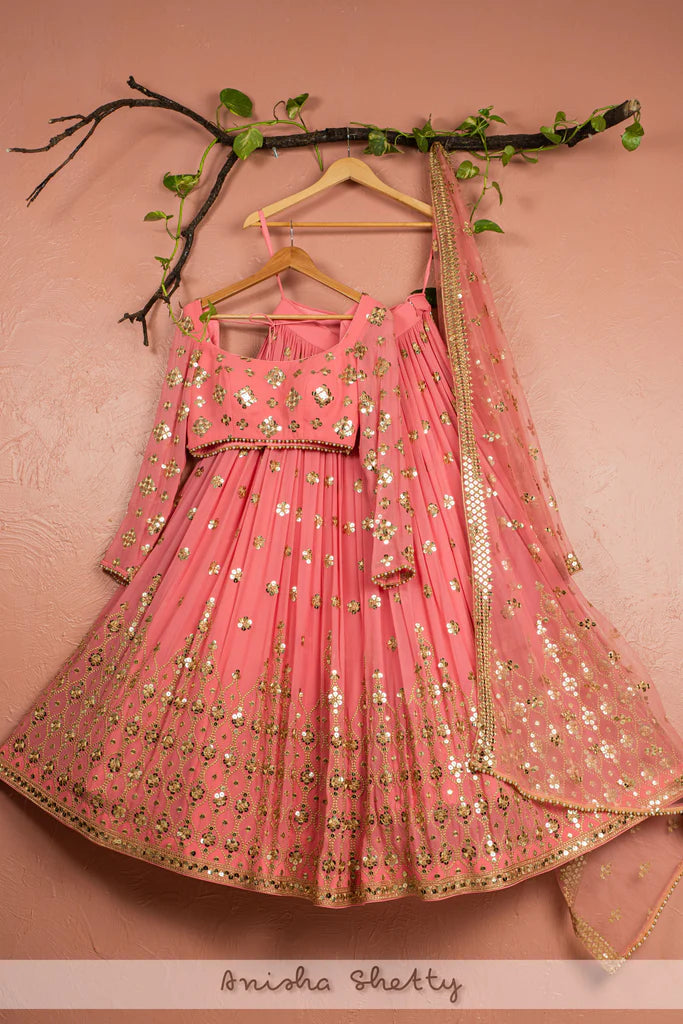 Dusky Rose Gold Sequins Lehenga Set