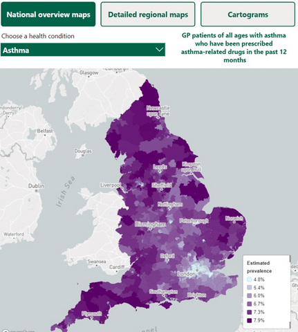 Map of asthma incidence in the UK