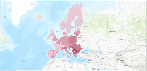 Une carte montrant l’exposition aux PM2,5 dans toute l’Europe