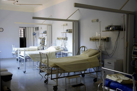 Patient beds in a hospital