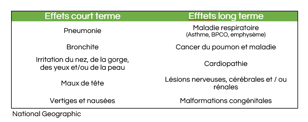 Une liste des effets à court et à long terme de la pollution de l'air