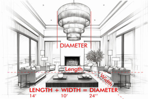 Chandelier diameter comparing to room width example