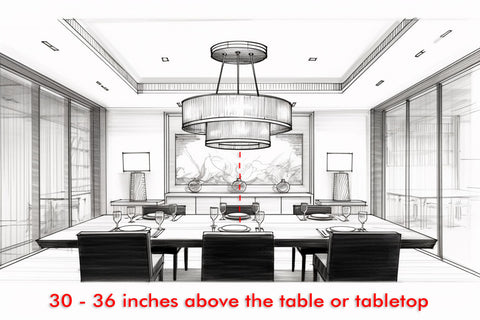 Example of how much space to leave between dining table and bottom of chandelier