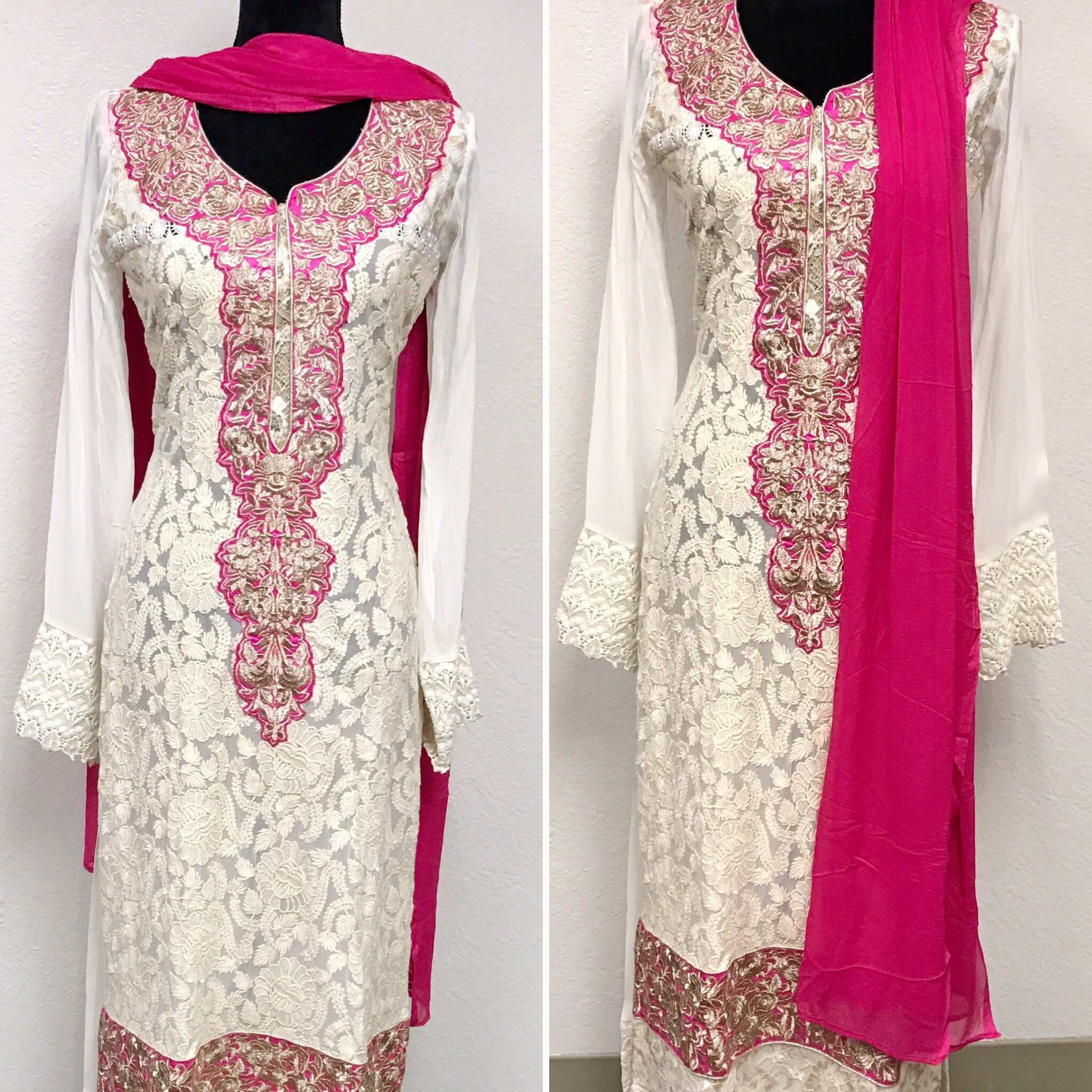 pink white combination dress