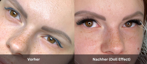 vorher nachher vergleich wimpernverlängerung schlupflider