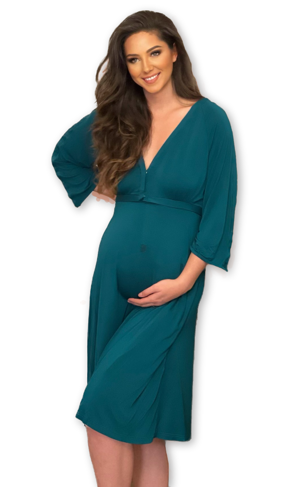 Delivery Gown and Maxi Dress. Birthing and Nursing Hospital Gown. Rich Aqua  Maternity Gown for Pregnancy, Delivery and Postpartum. 