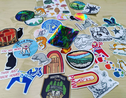 pile of heavy duty stickers