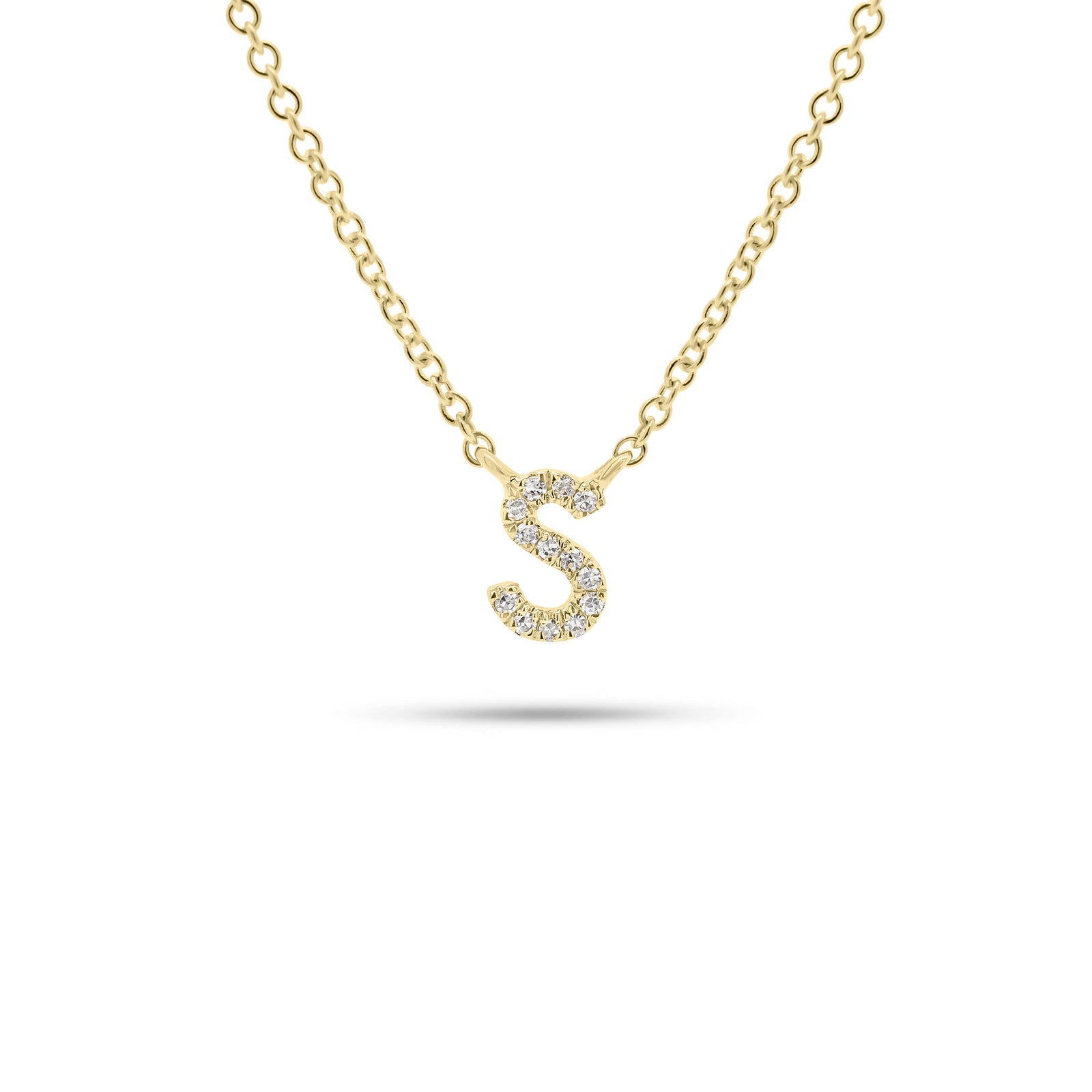 Mini Diamond Initial Paper Clip Pendant B (Please Allow 2-3 Weeks for Production) / 14K Yellow Gold / 18 (Adjustable)