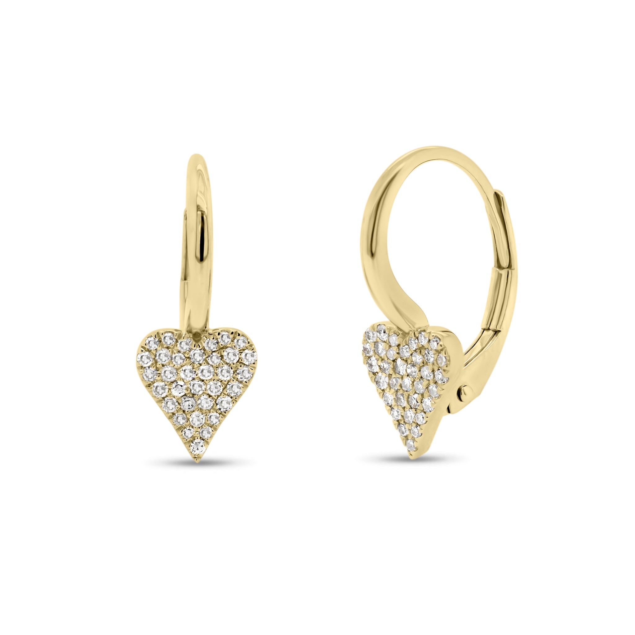 Pave Diamond Heart Lever-Back Earrings