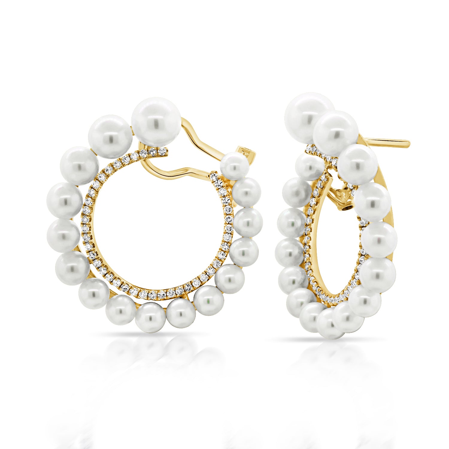 Pearl & Diamond Front-Facing Hoop Earrings - Nuha Jewelers