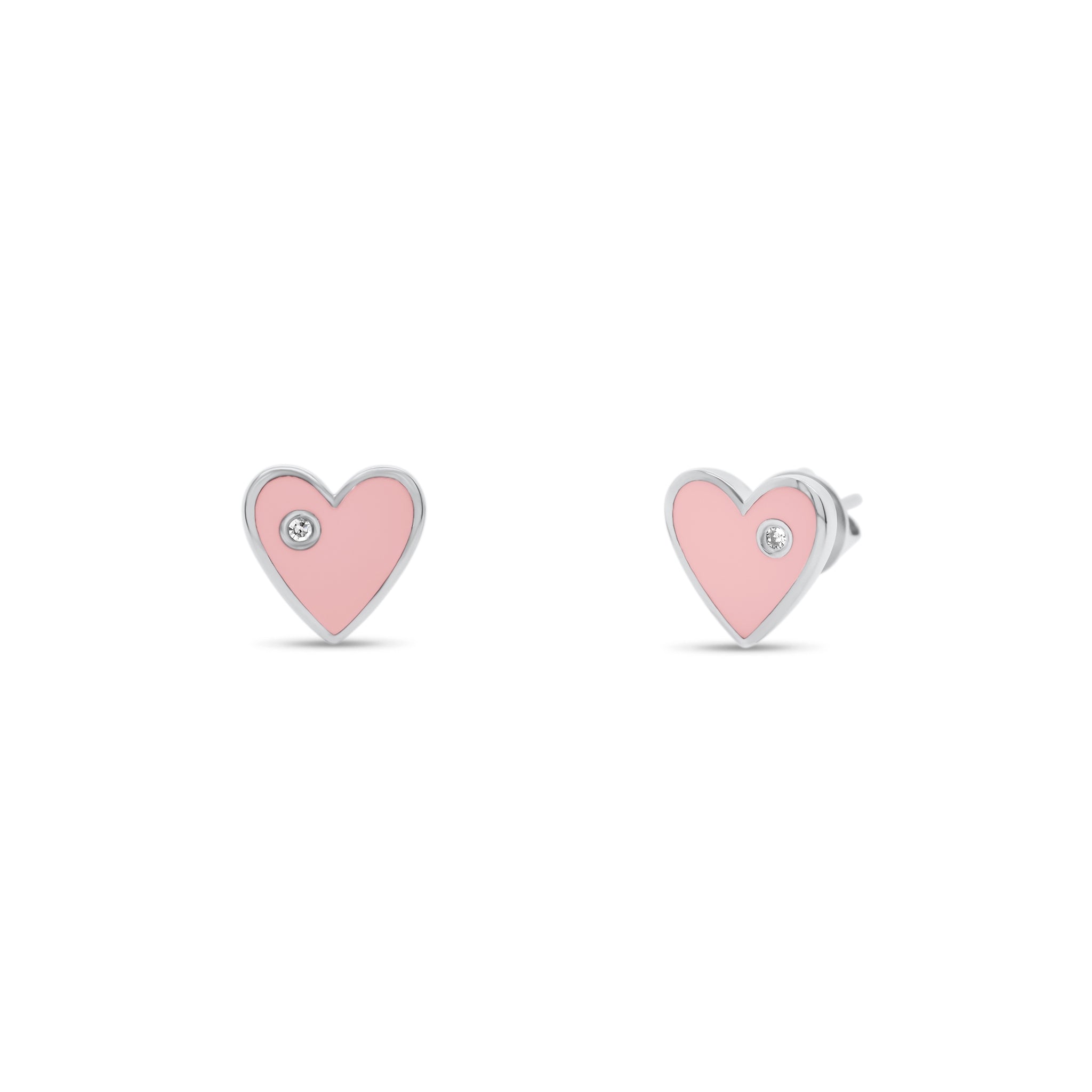 Diamond & Enamel Heart Stud Earrings