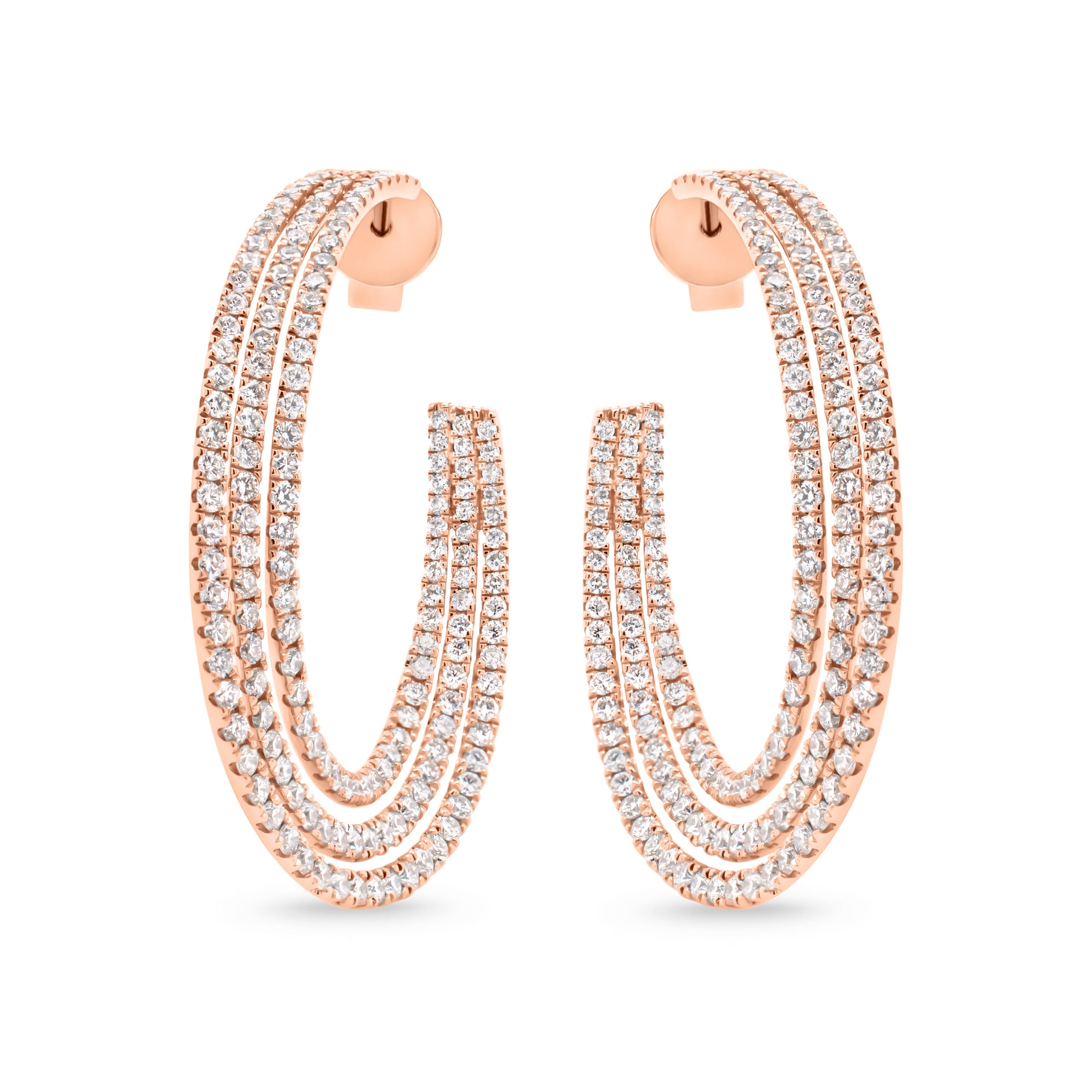 Diamond Triple Row Open Hoop Earrings - Nuha J