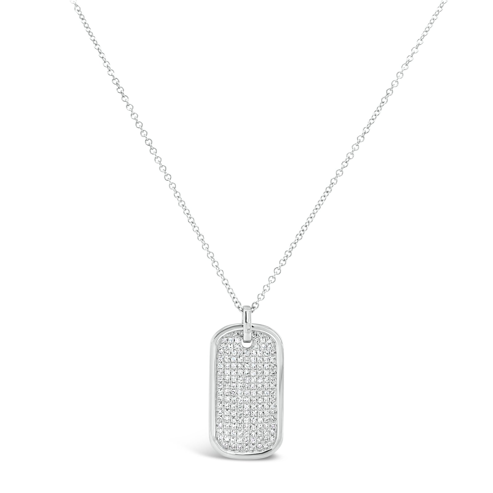 Pave Diamond Double Dog Tag Pendants Moon Cut Chain Set 63994