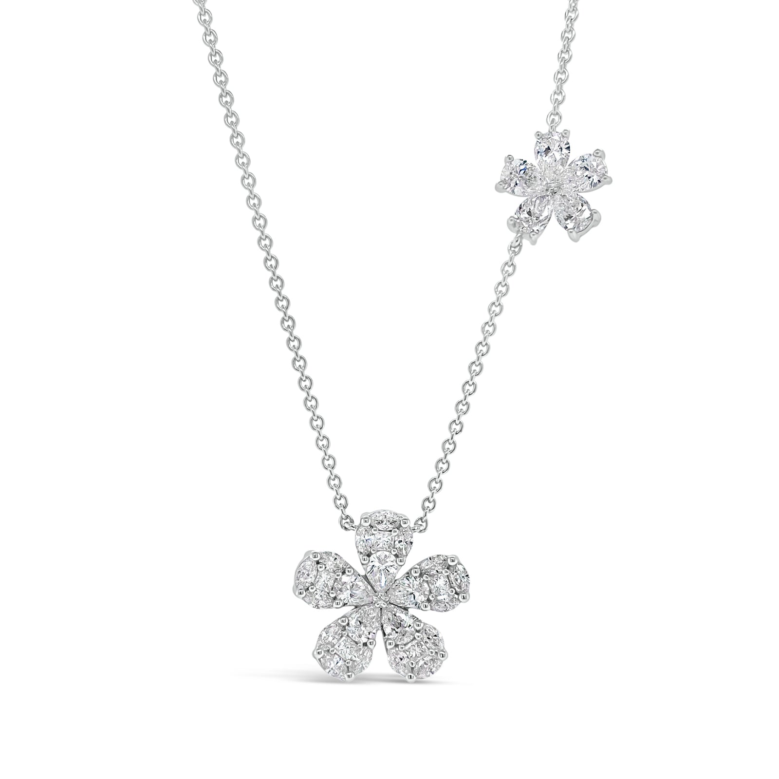 DIAMOND BLOSSOM LARIAT NECKLACE, WHITE GOLD AND DIAMONDS