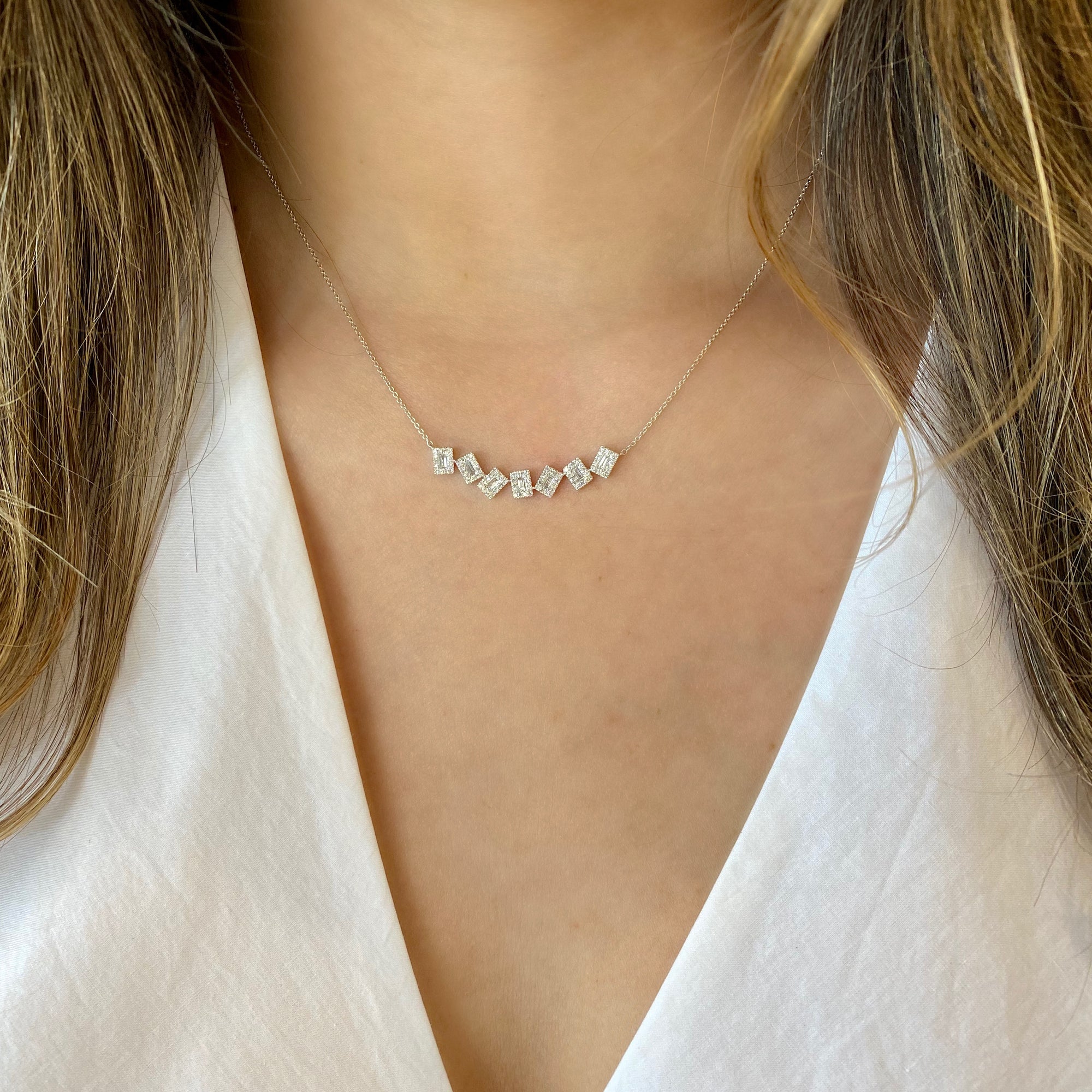 Baguette Diamond Sunburst Pendant Necklace Rose Gold