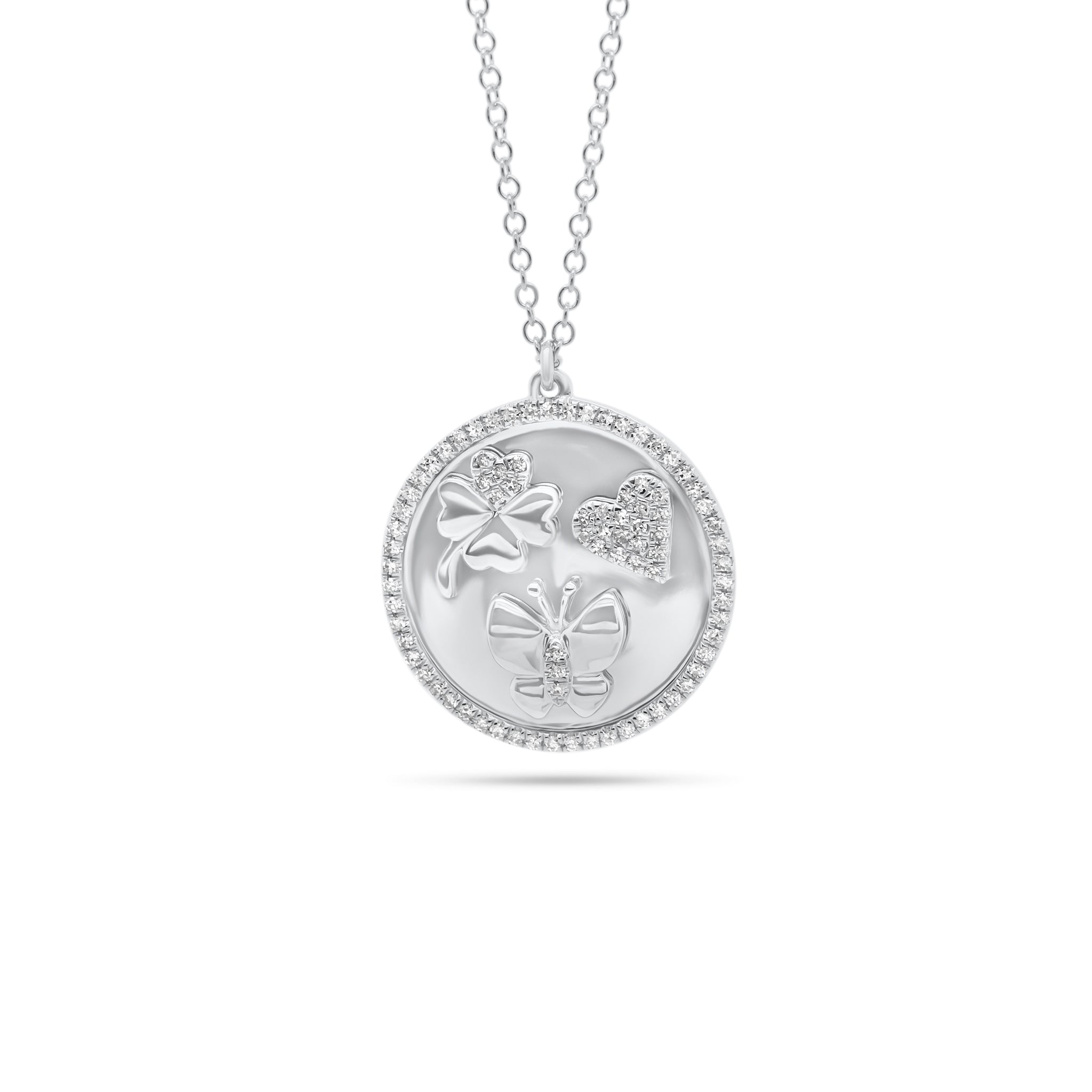 Diamond Luck, Love, and Happiness Disc Pendant