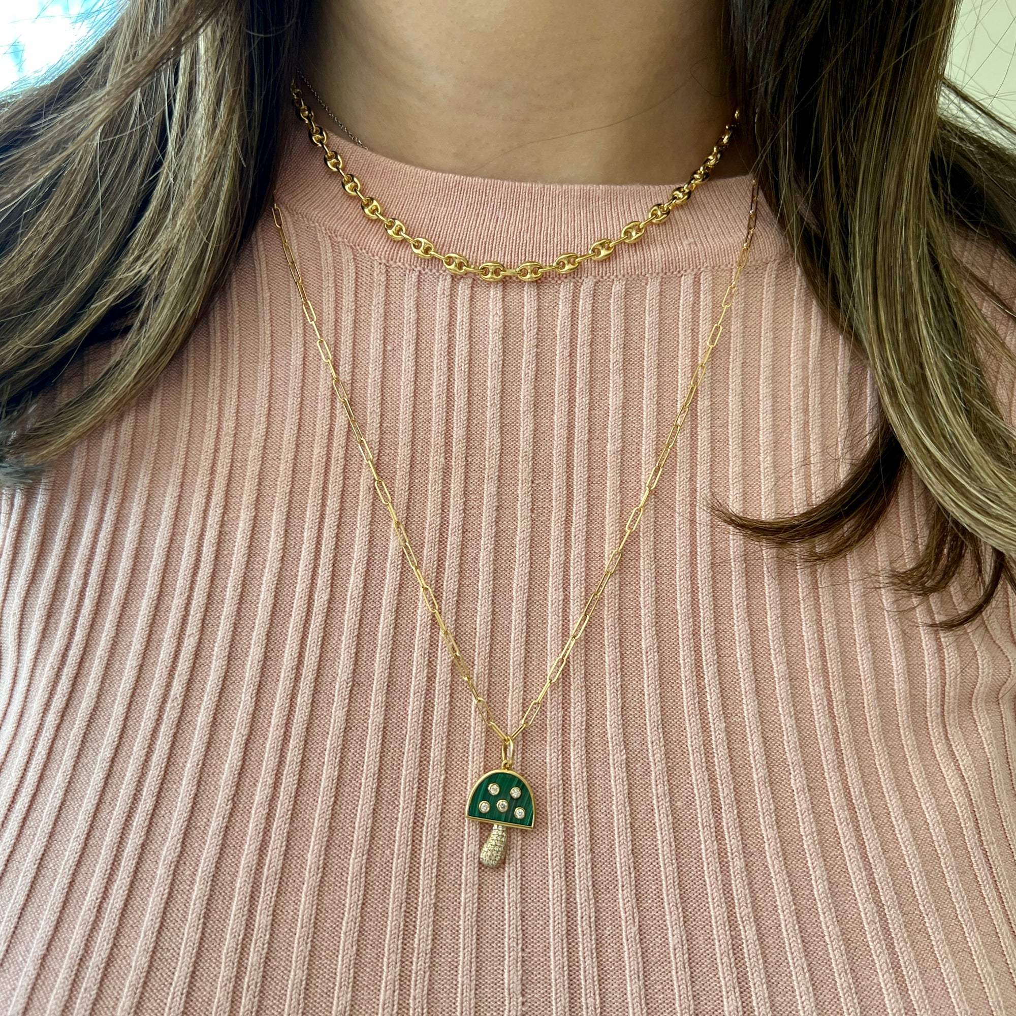 14K Yellow Gold Malachite Four Leaf Clover Necklace, Irish Lucky Charm