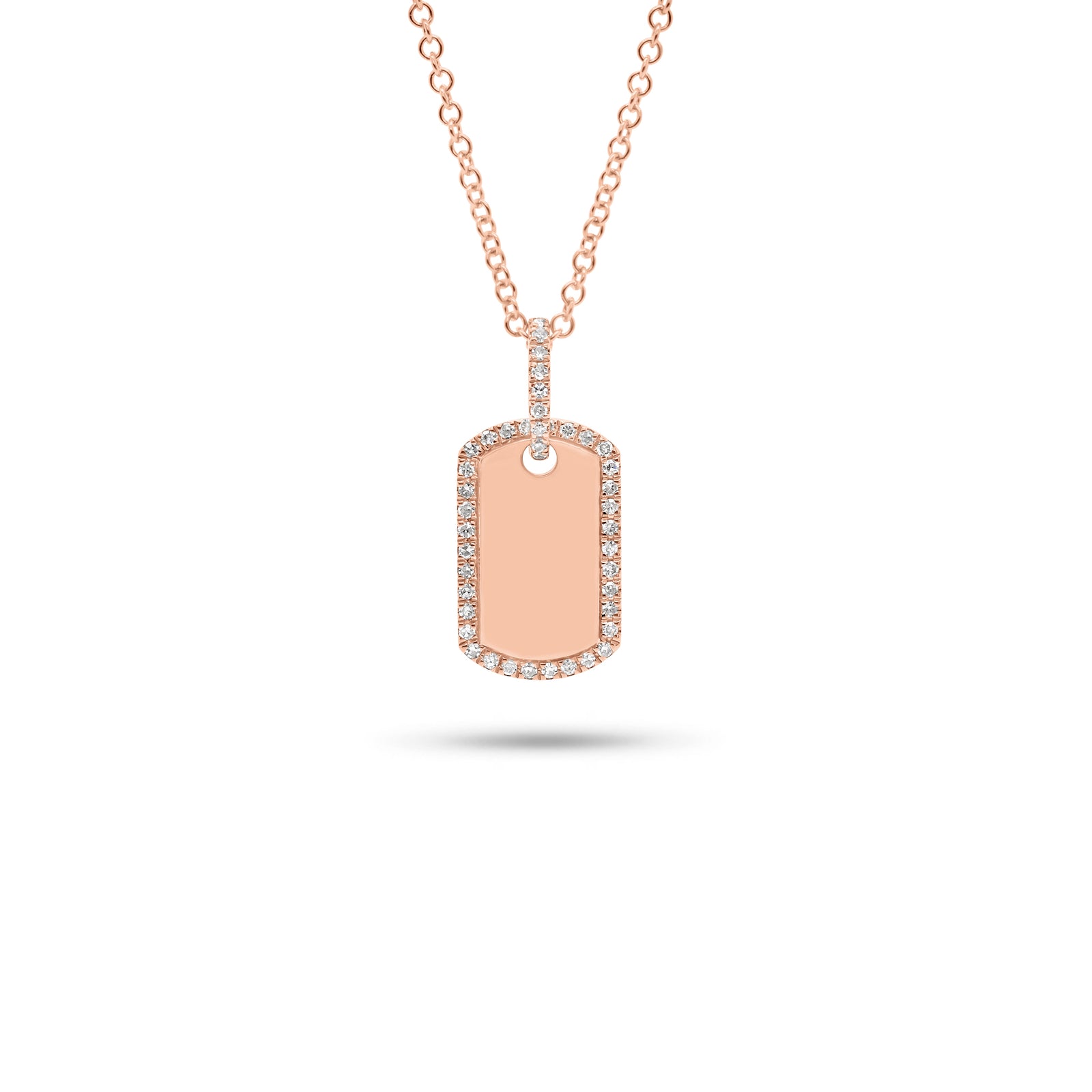 Diamond Name Dog Tag Necklace 14K Rose Gold 18