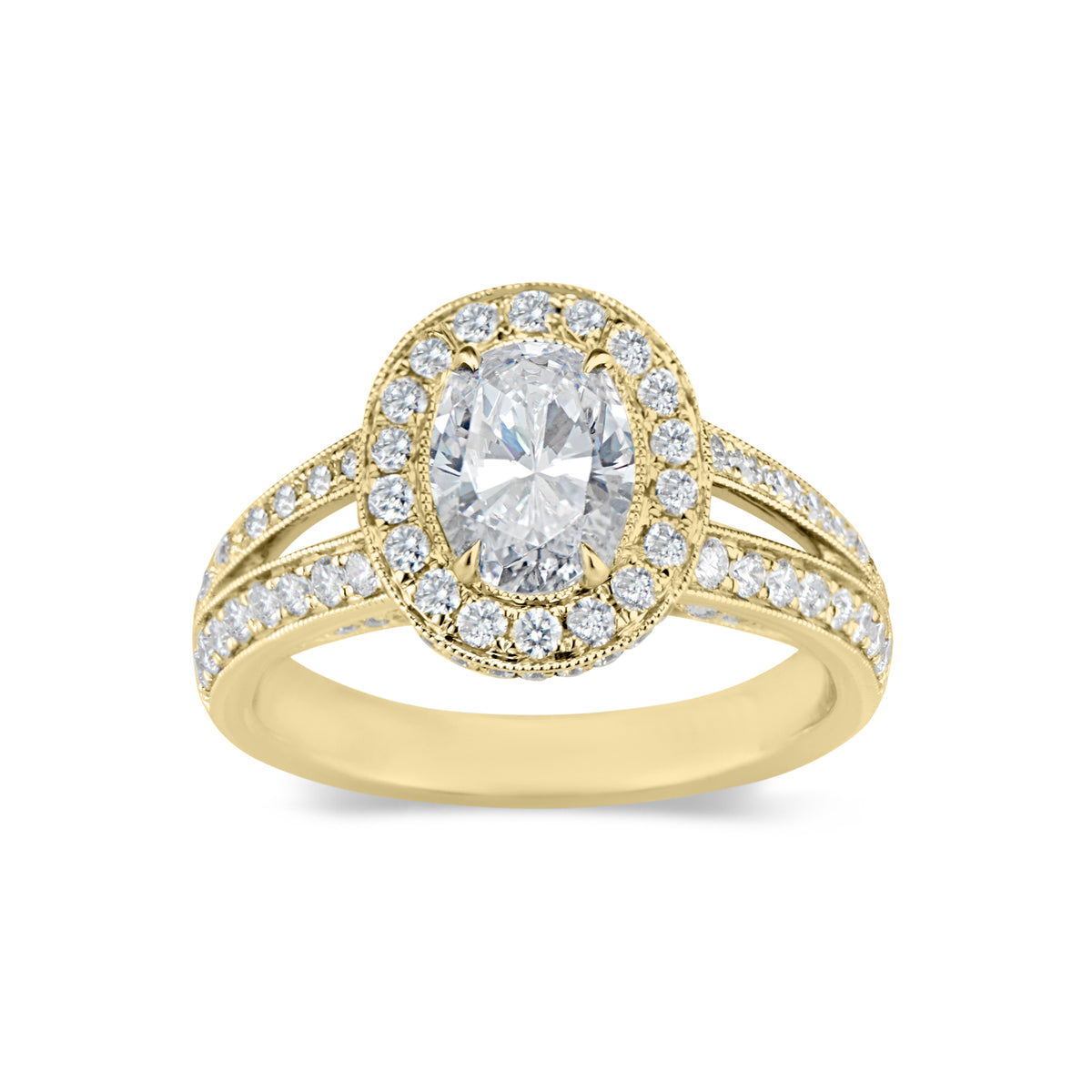 Oval Halo Diamond Engagement Ring with Split Shank - Nuha J