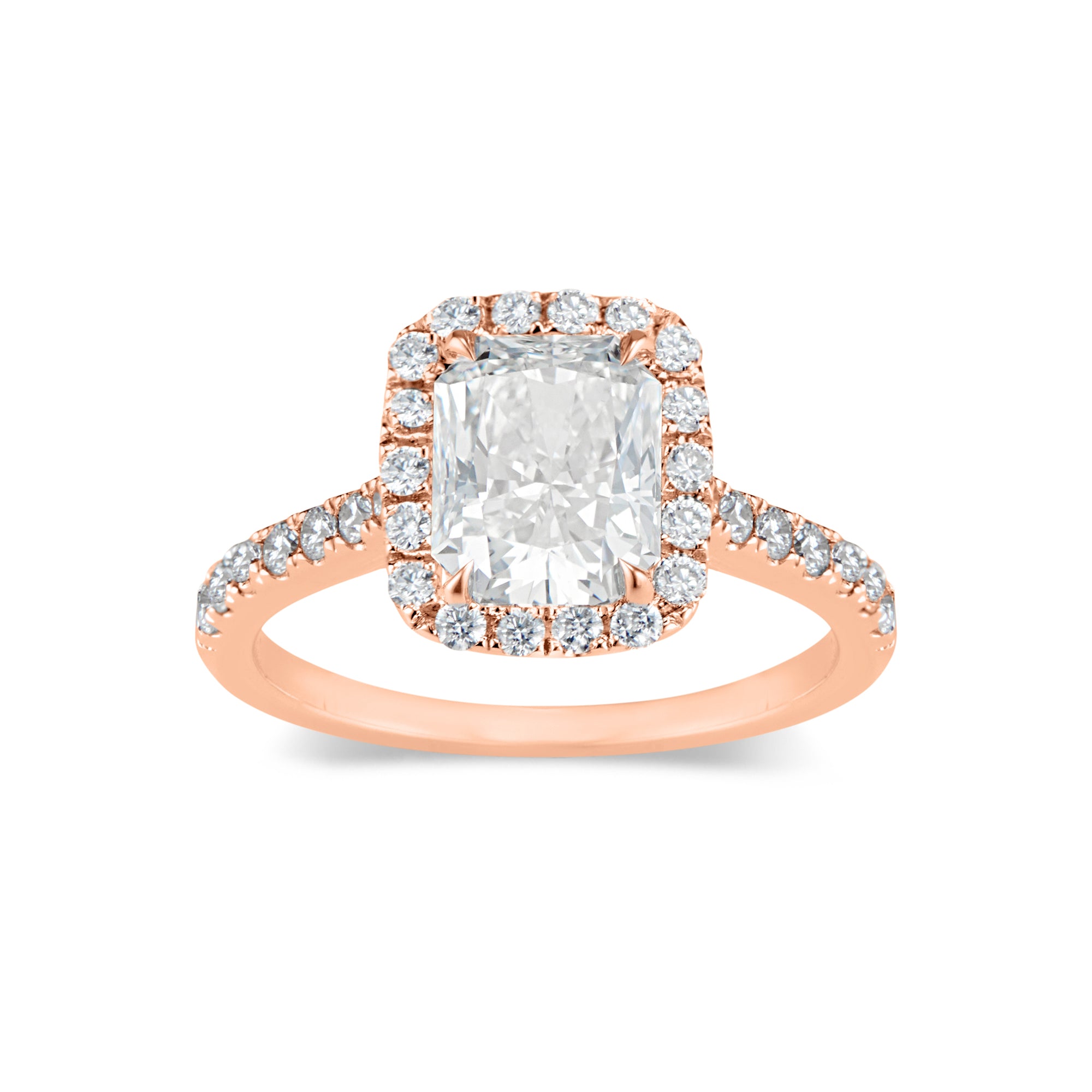 Elongated Radiant-Cut Halo Diamond Engagement Ring - Nuha Jewelers