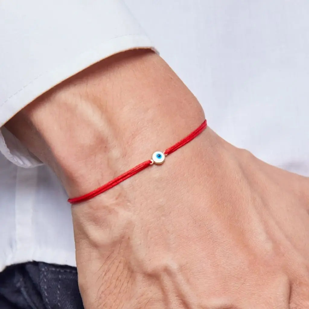 14K Gold Vermeil Evil Eye Link Connector Red String Bracelet for Protection
