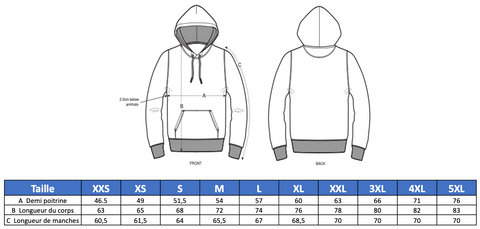 Guide tailles hoodies adultes