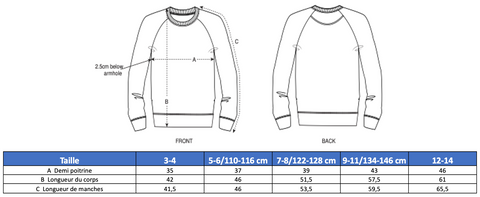 Guide tailles sweats enfants