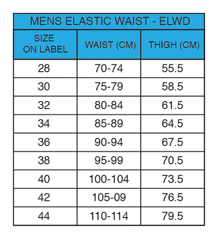 MENS ELASTIC WAIST SIZE CHART – ELWD WORKWEAR