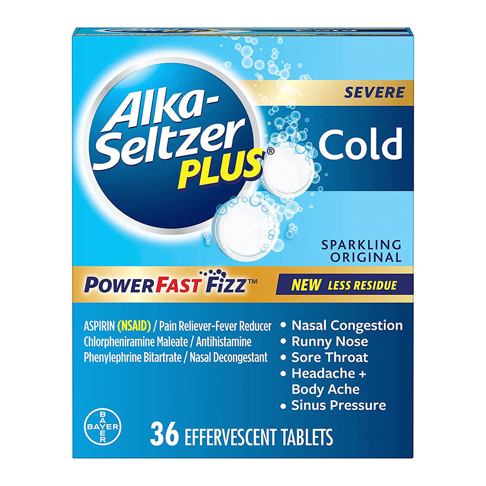 Alka-Seltzer PLUS Severe Cold Sparkling Original power fast fizz efervesent Tablets - 36 CT