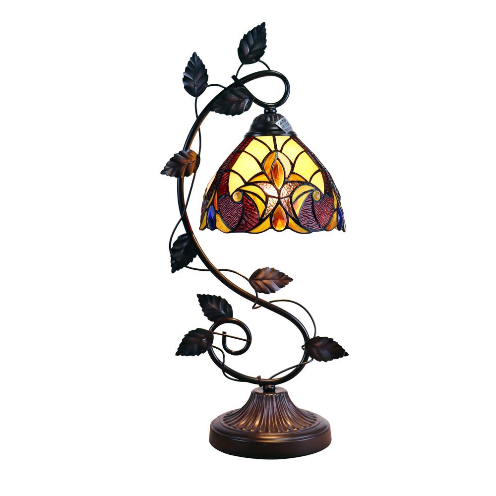 Victorian Tiffany-Syle Dark Bronze 1 Light Accent Table Lamp 8" Wide