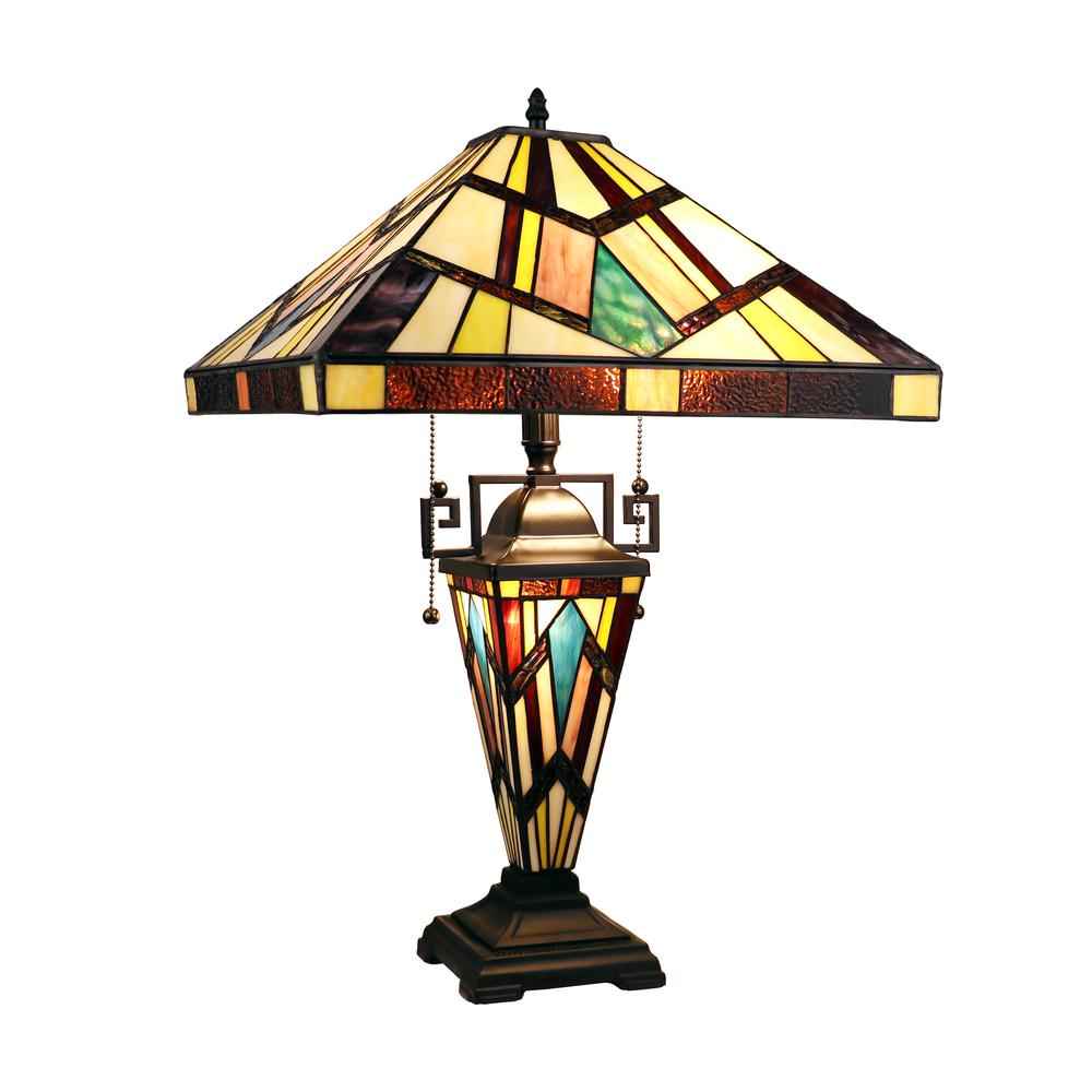 VINCENT Tiffany-Style Blackish Bronze 3-Light Mission Double-Lit Table Lamp 16" Shade