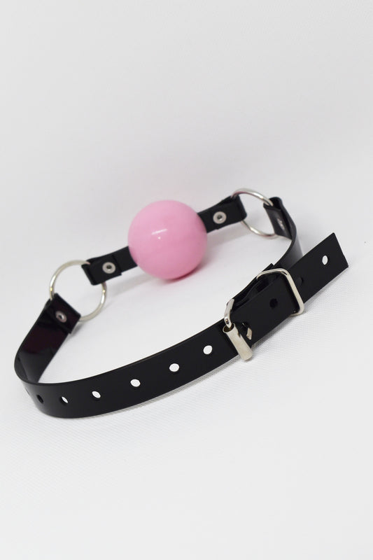 Purple Silicon Ball Gag with PVC clear strap -Lockable -Vegan