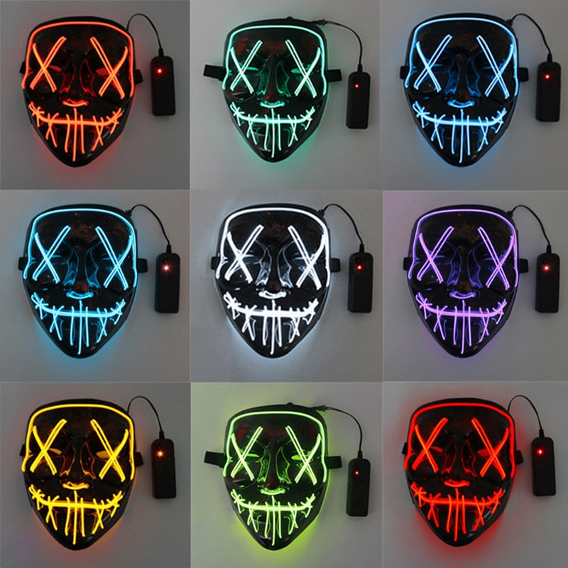 Halloween LED Mask Purge Masks Choice Mascara Costume DJ Party Light To Mixed Color Masque Glow In Dark Halloween Cosplay Mask - zapatone product image