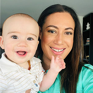 MooGoo CEO Melody Livingstone with her baby son. 