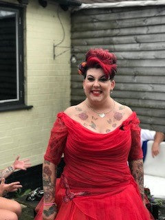 Emma in red wedding dress
