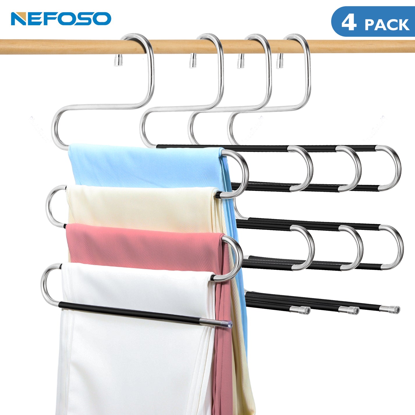 NEFOSO S Shape Non Slip 5-Tier Pants Hanger Stainless Steel (4 Pack Bl