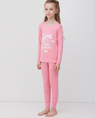 Aimer Kids Crew Neck Thermal Underwear Set For Girls