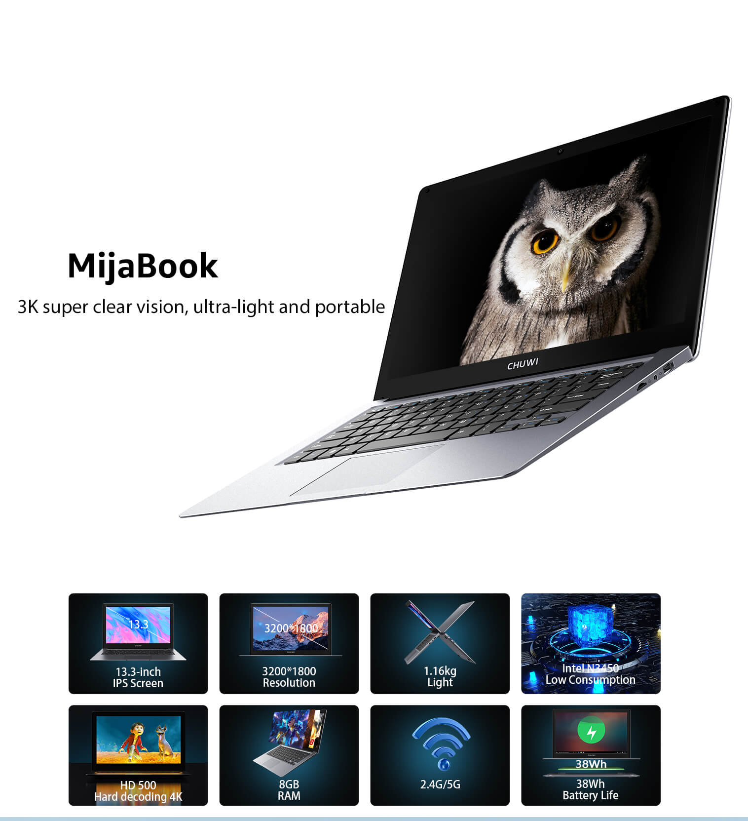 Rugged SA - CHUWI MijaBook 13.3, Windows 10, 8GB, 256GB SSD, Intel Celeron N3450 Laptop