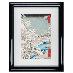 Taikobash bridge of meguro woodblock print in a black frame.