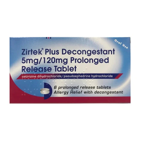 Zirtek Plus Decongestant 5mg/120mg Prolonged Release Tablets 6s