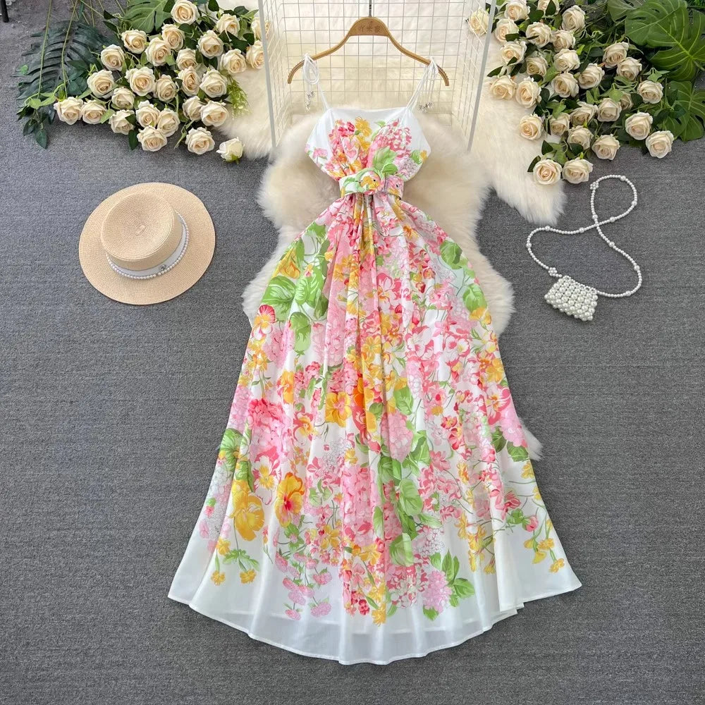 Bohemian Floral Print Summer Linen Dress