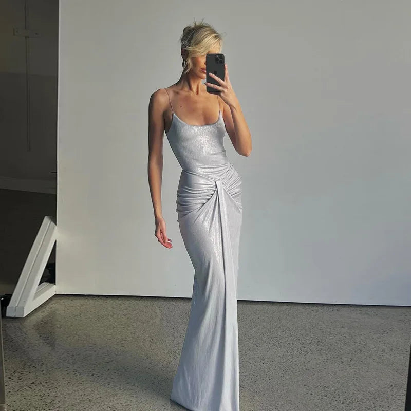 Elegant Twisted Ruched Spaghetti Strap Bodycon Dress