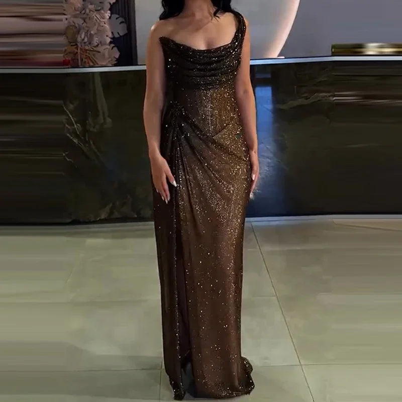 Stunning High Split One Shoulder Maxi Dress