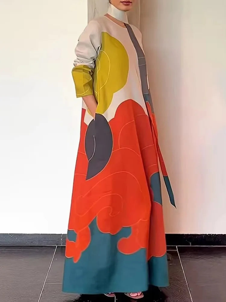 Stylish Contrast Color Maxi Dress with Scarf
