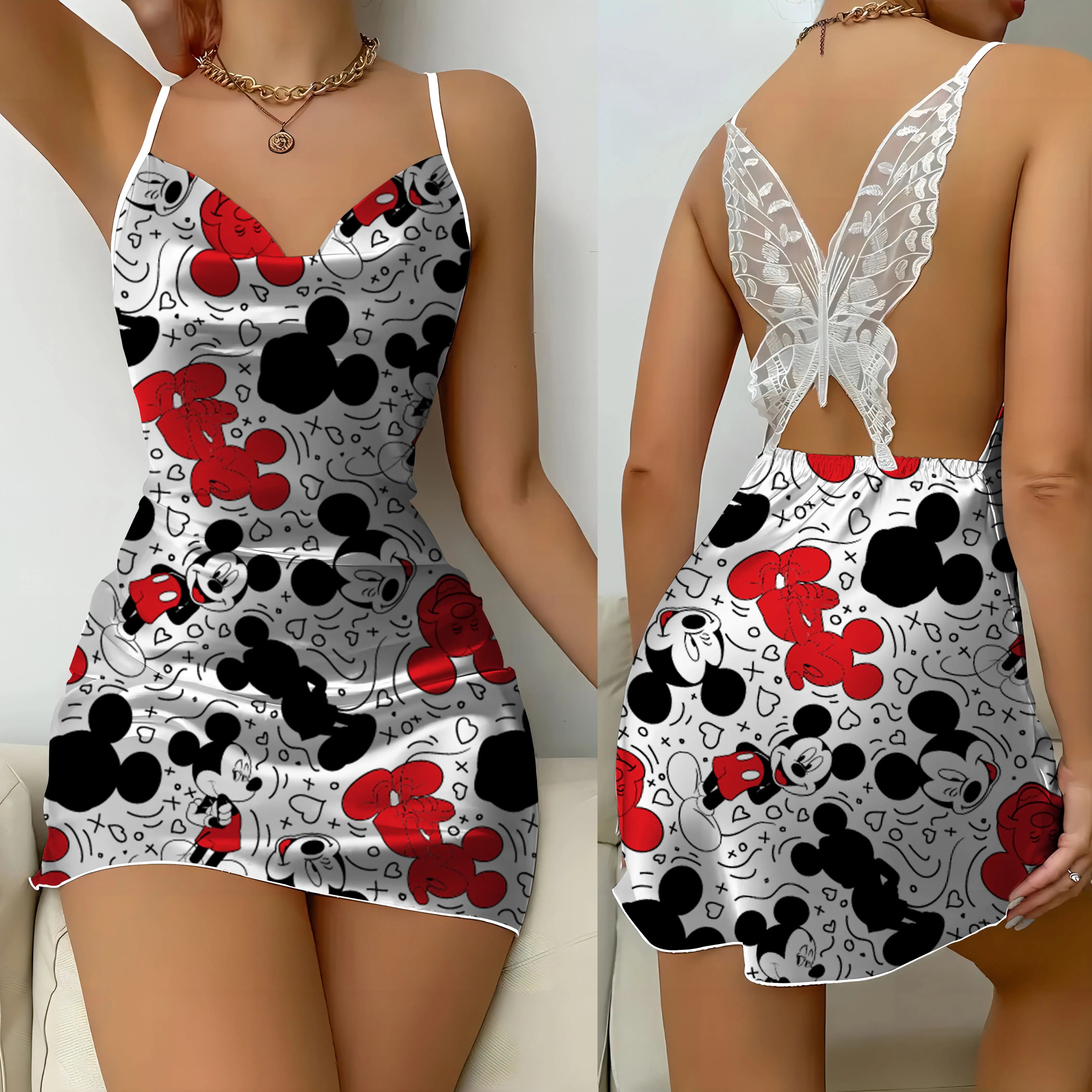 Chic Summer Bow Knot Dress with Mickey Design