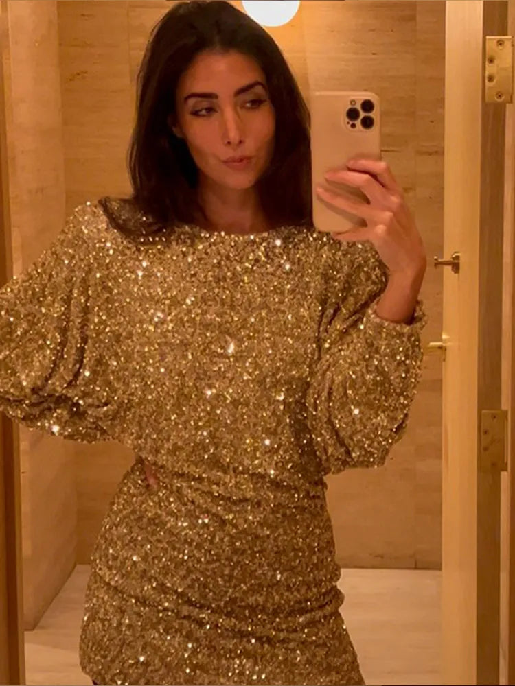 Chic Evening Sequins Mini Dress for Parties