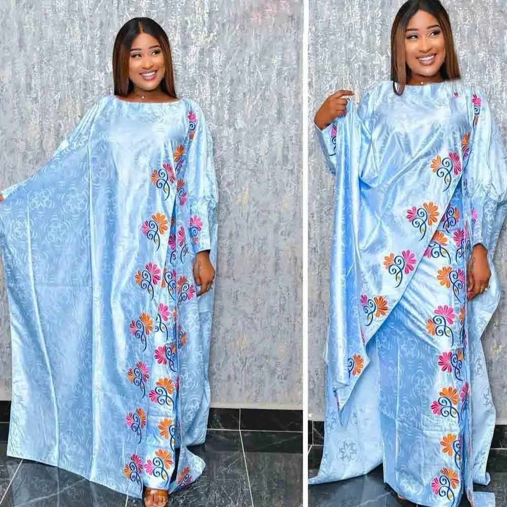 Elegant African Maxi Dress - Unique Bazin Print Skirt