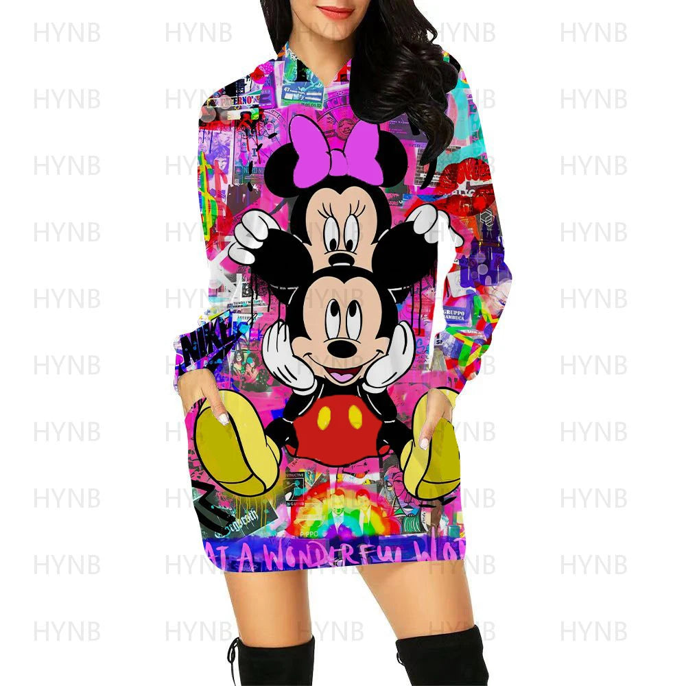 Chic Mini Hoodie Dress with Kawaii Minnie Mouse